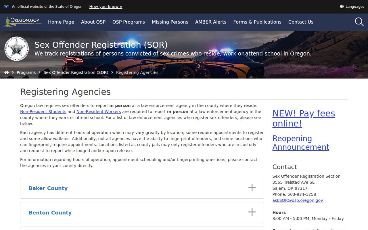 Lake County sex offender registration agency listing