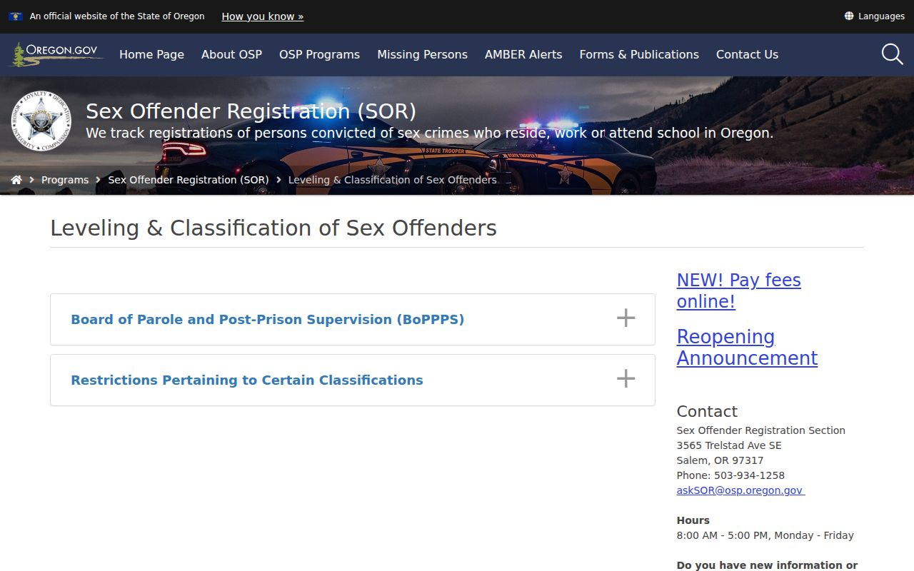 Lake County sex offender search information on Oregon risk levels